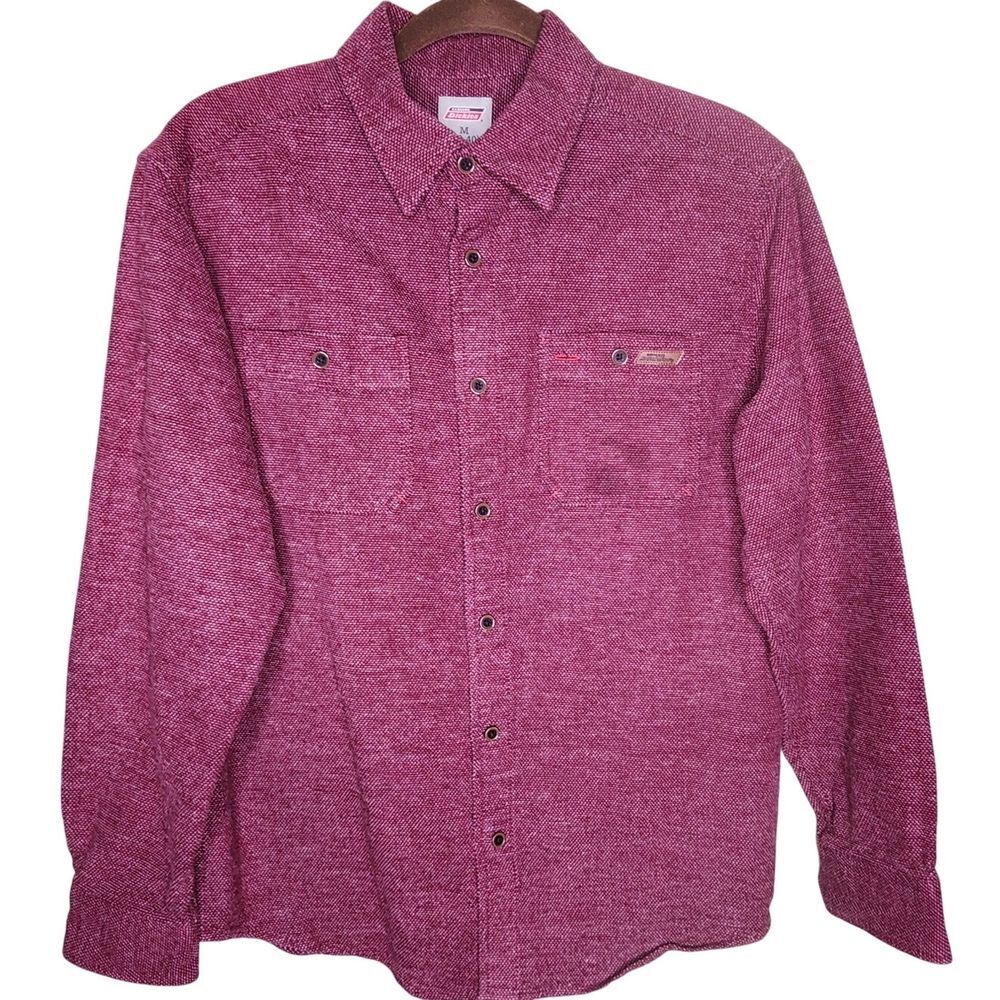 Dickies Button Up Shirt Mens Heavyweight Workwear Red Long Sleeve Workwear M